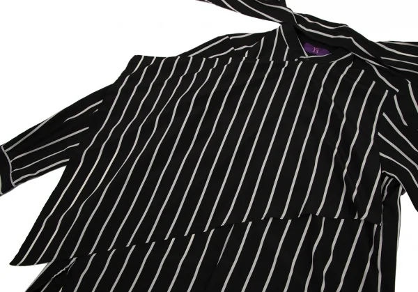 タケシコウサカバイ ワイズ ピンクレーベルTAKESHI KOSAKA by Y's Pink Label フロントドレープストールストライプブラウス 黒2 K-107296_006