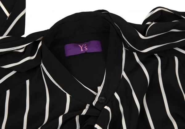 タケシコウサカバイ ワイズ ピンクレーベルTAKESHI KOSAKA by Y's Pink Label フロントドレープストールストライプブラウス 黒2 K-107296_009