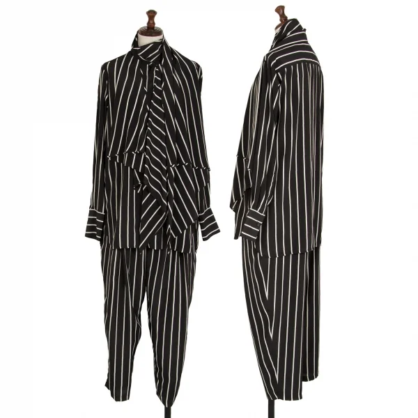 タケシコウサカバイ ワイズ ピンクレーベルTAKESHI KOSAKA by Y's Pink Label ストライプタックテーパードパンツ 黒1 K-107297_014