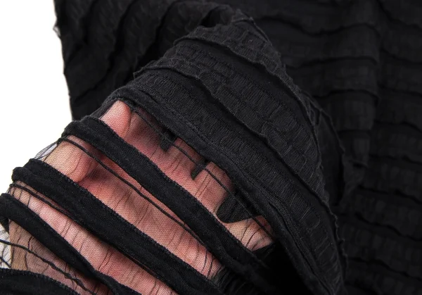 イッセイミヤケ ハートISSEY MIYAKE HaaT 後染めメッシュ切替ボタンレスショールロングカーディガン 黒2 K-107325_010