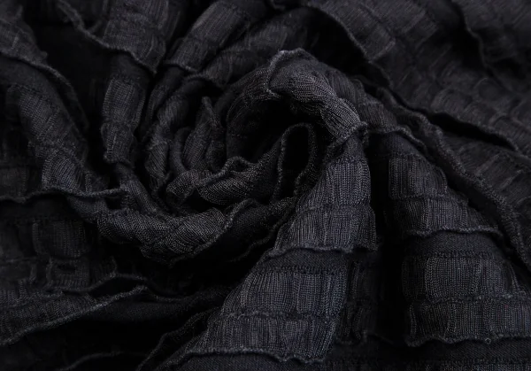 イッセイミヤケ ハートISSEY MIYAKE HaaT 後染めメッシュ切替ボタンレスショールロングカーディガン 黒2 K-107325_011