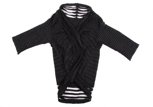 イッセイミヤケ ハートISSEY MIYAKE HaaT 後染めメッシュ切替ボタンレスショールロングカーディガン 黒2 K-107325_002
