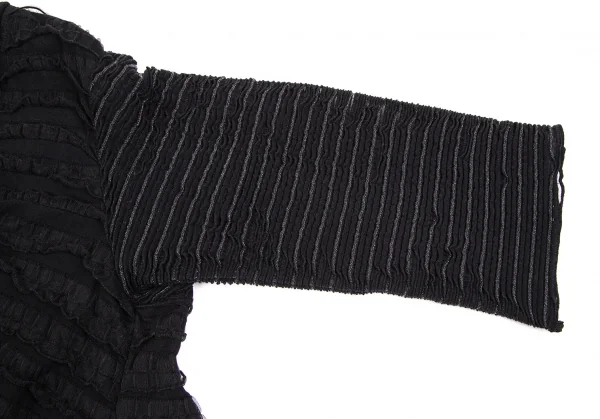 イッセイミヤケ ハートISSEY MIYAKE HaaT 後染めメッシュ切替ボタンレスショールロングカーディガン 黒2 K-107325_005