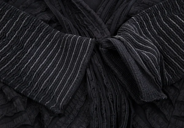 イッセイミヤケ ハートISSEY MIYAKE HaaT 後染めメッシュ切替ボタンレスショールロングカーディガン 黒2 K-107325_006