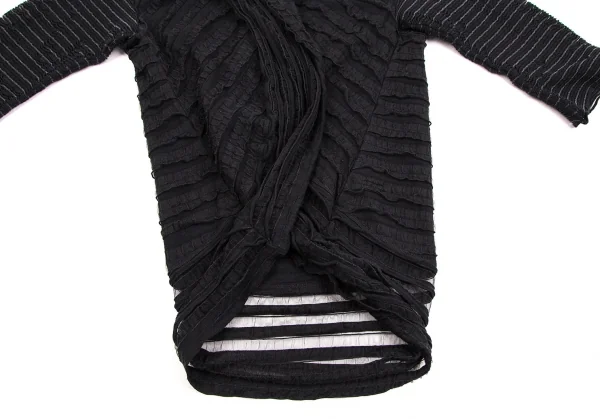 イッセイミヤケ ハートISSEY MIYAKE HaaT 後染めメッシュ切替ボタンレスショールロングカーディガン 黒2 K-107325_007