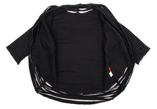 イッセイミヤケ ハートISSEY MIYAKE HaaT 後染めメッシュ切替ボタンレスショールロングカーディガン 黒2 K-107325_008