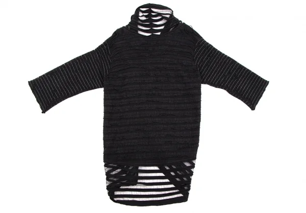 イッセイミヤケ ハートISSEY MIYAKE HaaT 後染めメッシュ切替ボタンレスショールロングカーディガン 黒2 K-107325_009