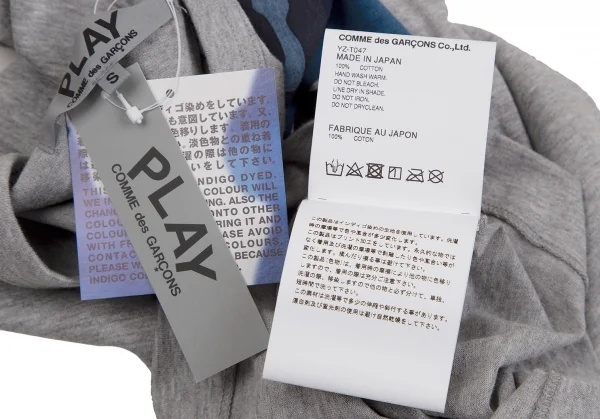 新品!プレイ コムデギャルソンPLAY COMME des GARCONS インディゴ染めカモフラハートプリントTシャツ 杢グレーS K-107347_010