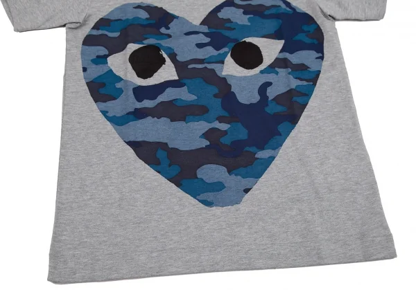 新品!プレイ コムデギャルソンPLAY COMME des GARCONS インディゴ染めカモフラハートプリントTシャツ 杢グレーS K-107347_006