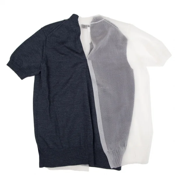ジュンヤワタナベ コムデギャルソンJUNYA WATANABE COMME des GARCONS チュール切替レイヤード半袖ニット 紺白S K-107350_010