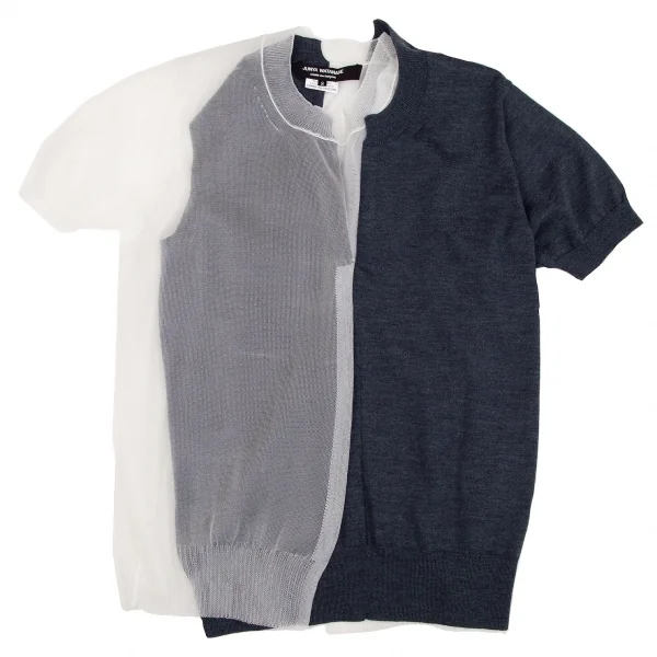 ジュンヤワタナベ コムデギャルソンJUNYA WATANABE COMME des GARCONS チュール切替レイヤード半袖ニット 紺白S K-107350_002