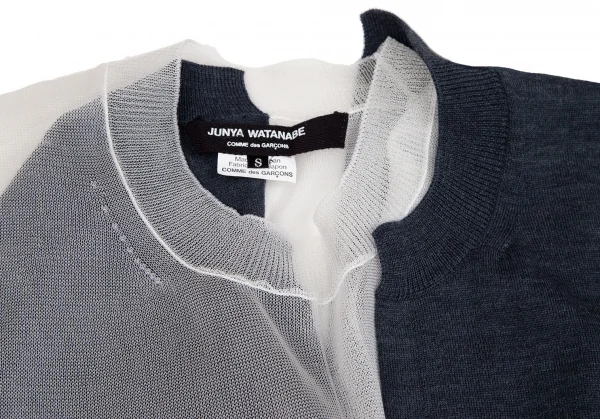 ジュンヤワタナベ コムデギャルソンJUNYA WATANABE COMME des GARCONS チュール切替レイヤード半袖ニット 紺白S K-107350_003