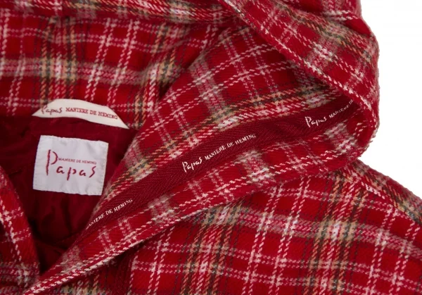 パパスPapas コットン裏中綿キルティングフーテッドネルシャツジャケット 赤L K-107390_004