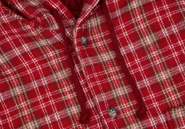 パパスPapas コットン裏中綿キルティングフーテッドネルシャツジャケット 赤L K-107390_005