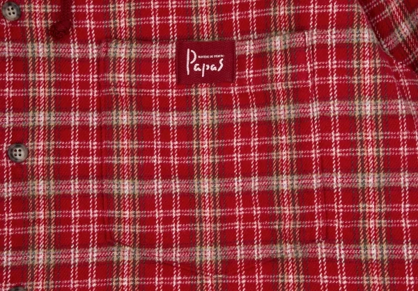 パパスPapas コットン裏中綿キルティングフーテッドネルシャツジャケット 赤L K-107390_007
