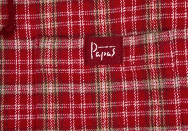 パパスPapas コットン裏中綿キルティングフーテッドネルシャツジャケット 赤L K-107390_008