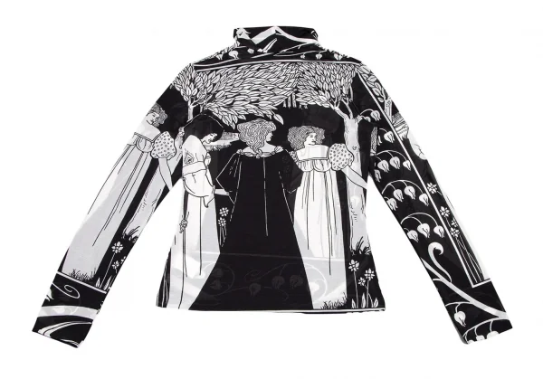 ヨウジヤマモト ファムYohji Yamamoto FEMME モノクログラフィックプリントシースルーハイネックカットソー 黒白3 K-107403_010