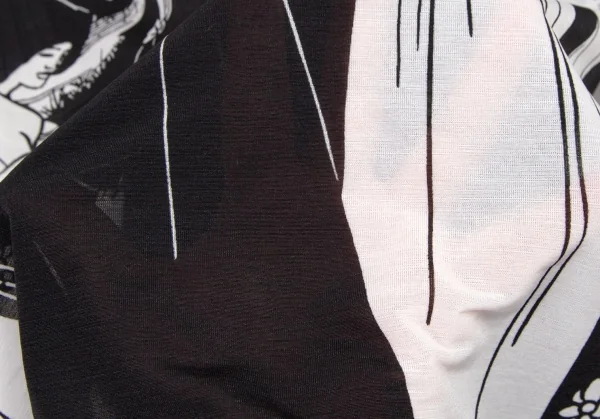 ヨウジヤマモト ファムYohji Yamamoto FEMME モノクログラフィックプリントシースルーハイネックカットソー 黒白3 K-107403_011