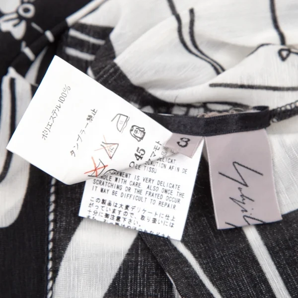 ヨウジヤマモト ファムYohji Yamamoto FEMME モノクログラフィックプリントシースルーハイネックカットソー 黒白3 K-107403_013
