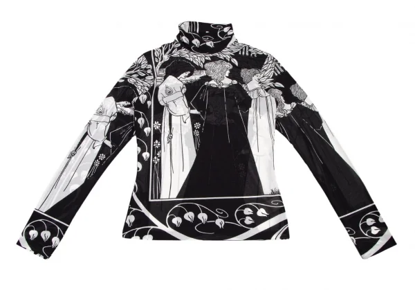 ヨウジヤマモト ファムYohji Yamamoto FEMME モノクログラフィックプリントシースルーハイネックカットソー 黒白3 K-107403_002