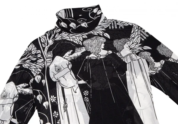 ヨウジヤマモト ファムYohji Yamamoto FEMME モノクログラフィックプリントシースルーハイネックカットソー 黒白3 K-107403_003