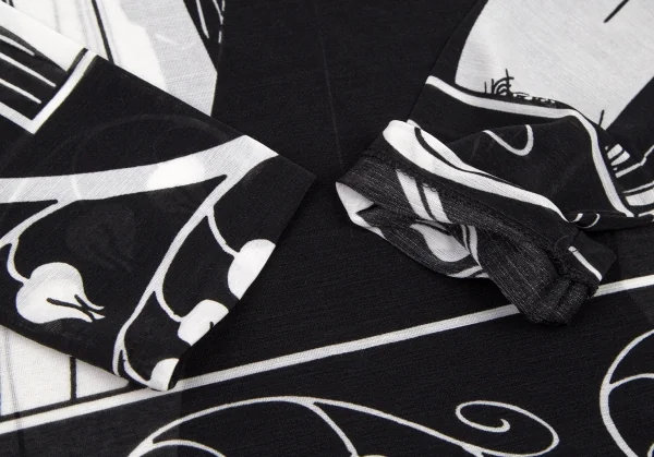 ヨウジヤマモト ファムYohji Yamamoto FEMME モノクログラフィックプリントシースルーハイネックカットソー 黒白3 K-107403_007