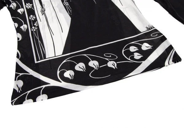 ヨウジヤマモト ファムYohji Yamamoto FEMME モノクログラフィックプリントシースルーハイネックカットソー 黒白3 K-107403_008