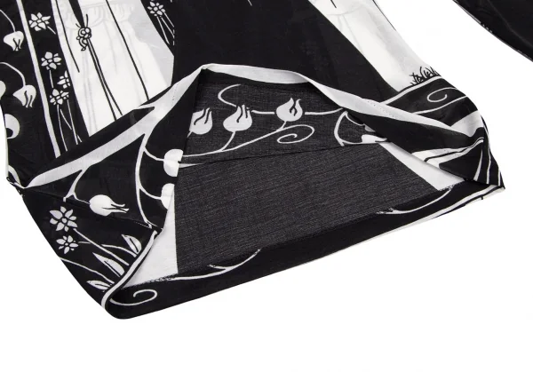 ヨウジヤマモト ファムYohji Yamamoto FEMME モノクログラフィックプリントシースルーハイネックカットソー 黒白3 K-107403_009