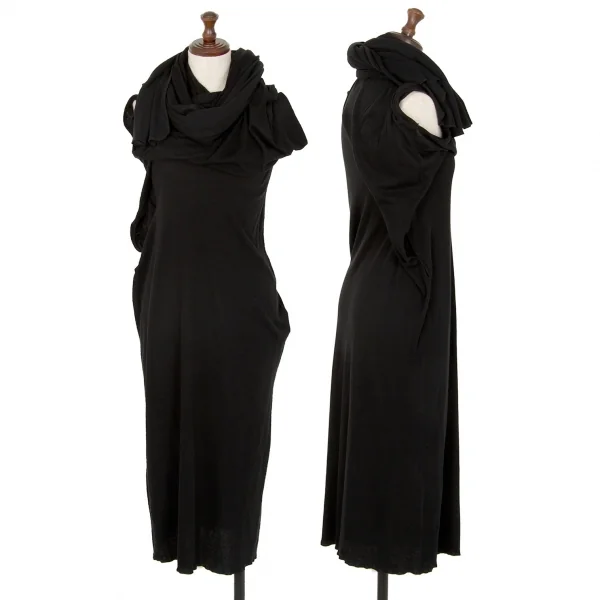 ヨウジヤマモト ファムYohji Yamamoto FEMME カシミヤ混ストールネックノースリーブカットワンピース 黒2 K-107404_001