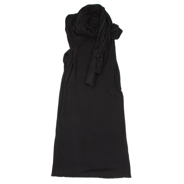 ヨウジヤマモト ファムYohji Yamamoto FEMME カシミヤ混ストールネックノースリーブカットワンピース 黒2 K-107404_002