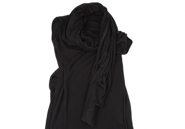 ヨウジヤマモト ファムYohji Yamamoto FEMME カシミヤ混ストールネックノースリーブカットワンピース 黒2 K-107404_003