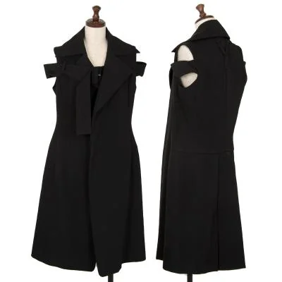 ヨウジヤマモト ファムYohji Yamamoto FEMME オールドギャバショルダーベルテッドノースリーブロングジャケット 黒