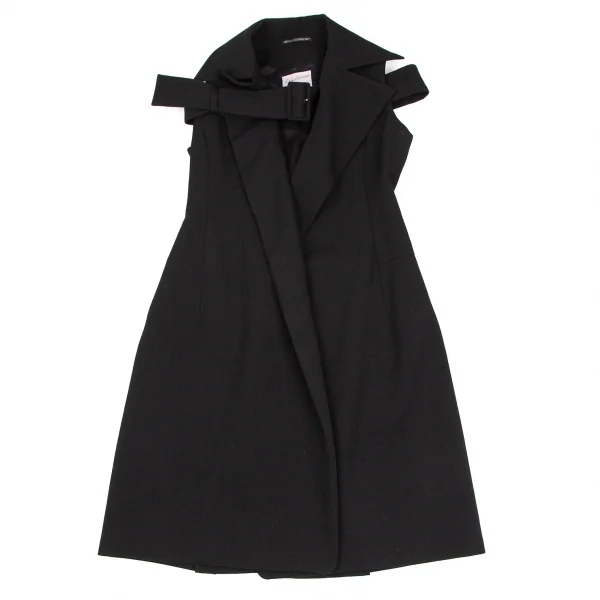 ヨウジヤマモト ファムYohji Yamamoto FEMME オールドギャバショルダーベルテッドノースリーブロングジャケット 黒1 K-107405_002