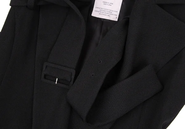 ヨウジヤマモト ファムYohji Yamamoto FEMME オールドギャバショルダーベルテッドノースリーブロングジャケット 黒1 K-107405_004