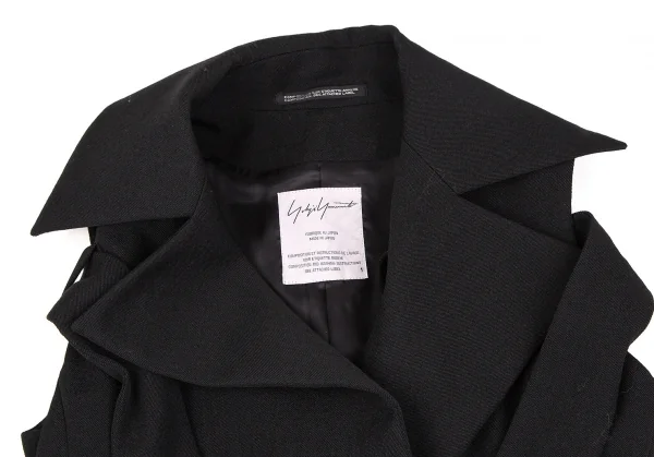 ヨウジヤマモト ファムYohji Yamamoto FEMME オールドギャバショルダーベルテッドノースリーブロングジャケット 黒1 K-107405_005