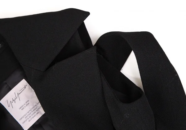ヨウジヤマモト ファムYohji Yamamoto FEMME オールドギャバショルダーベルテッドノースリーブロングジャケット 黒1 K-107405_006