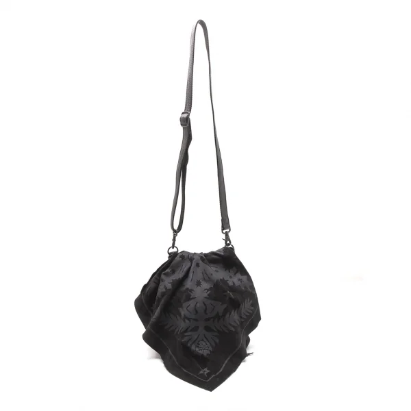 リミフゥLIMI feu スウェードレザー切替スカルスタープリントフラップショルダーバッグ 黒グレー K-107412_001