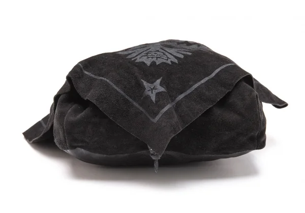 リミフゥLIMI feu スウェードレザー切替スカルスタープリントフラップショルダーバッグ 黒グレー K-107412_009