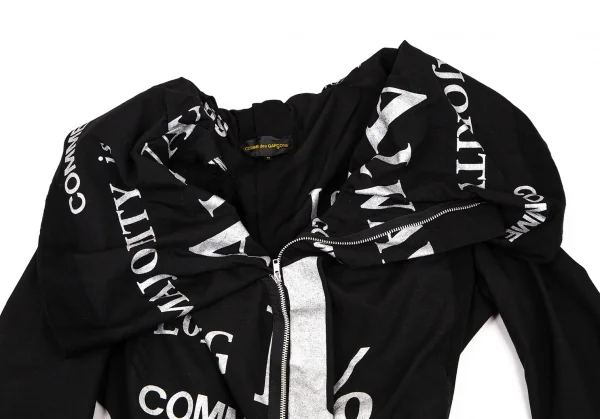 コムデギャルソンCOMME des GARCONSグリッターロゴ顔料プリント変形ジップアップジャケット 黒シルバーM K-107436_003