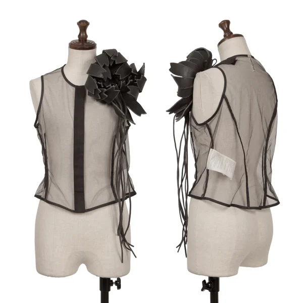 COMME des GARCONS Leather Corsage Embellished Hook Mesh Vest Black S-M K-107446_001