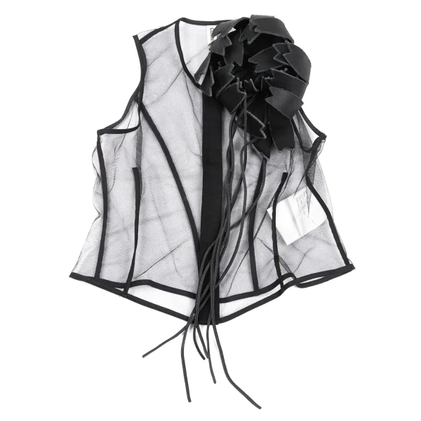 COMME des GARCONS Leather Corsage Embellished Hook Mesh Vest K-107446_002