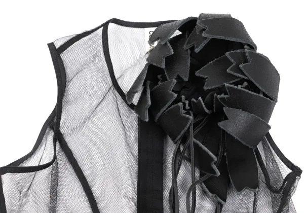 COMME des GARCONS Leather Corsage Embellished Hook Mesh Vest K-107446_003