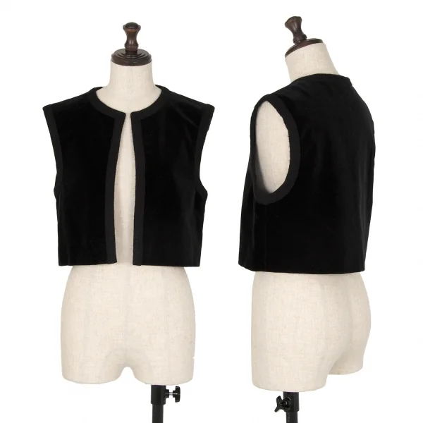 イヴサンローランYves Saint Laurent ベロアパイピングボタンレスショートベスト 黒7 K-107449_001