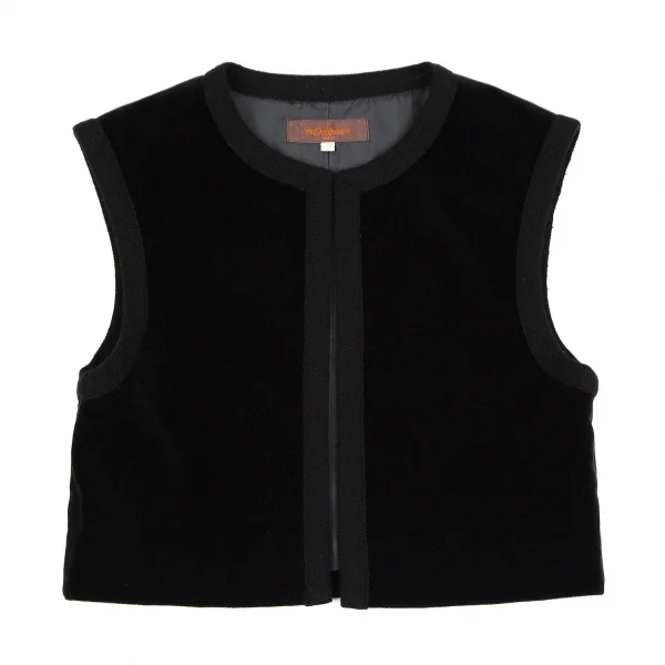 イヴサンローランYves Saint Laurent ベロアパイピングボタンレスショートベスト 黒7 K-107449_002