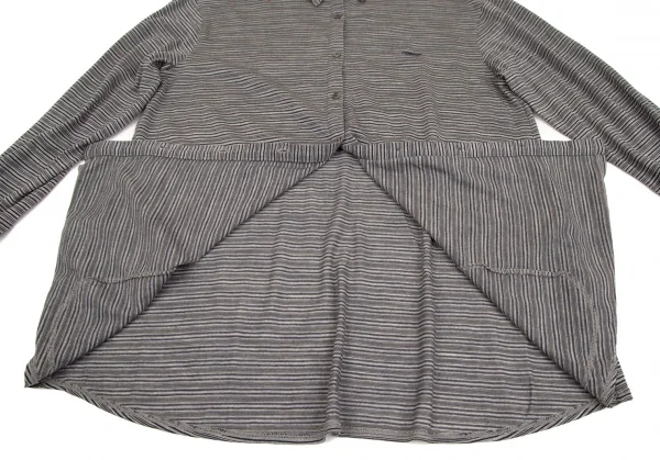 マドモアゼルノンノンMademoiselle NON NON ウールロゴワンポイントマルチボーダーシャツ グレー紺40L K-107461_010