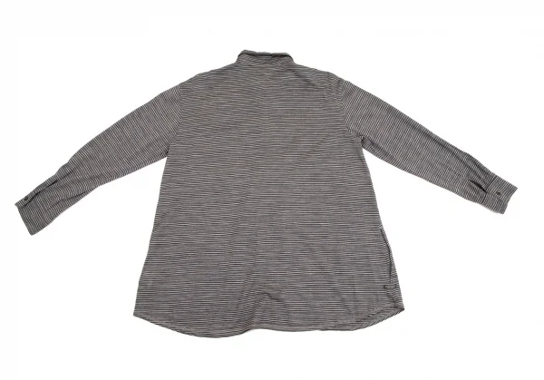 マドモアゼルノンノンMademoiselle NON NON ウールロゴワンポイントマルチボーダーシャツ グレー紺40L K-107461_011
