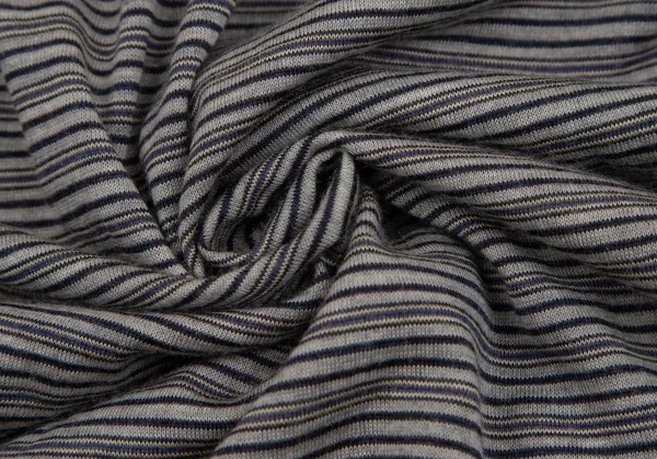 マドモアゼルノンノンMademoiselle NON NON ウールロゴワンポイントマルチボーダーシャツ グレー紺40L K-107461_012