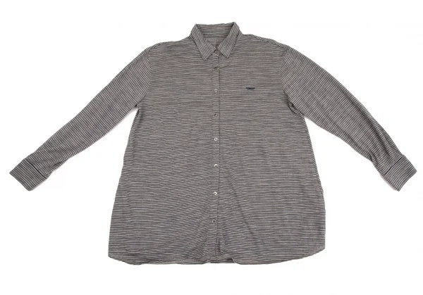 マドモアゼルノンノンMademoiselle NON NON ウールロゴワンポイントマルチボーダーシャツ グレー紺40L K-107461_002