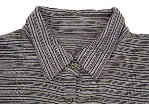 マドモアゼルノンノンMademoiselle NON NON ウールロゴワンポイントマルチボーダーシャツ グレー紺40L K-107461_003