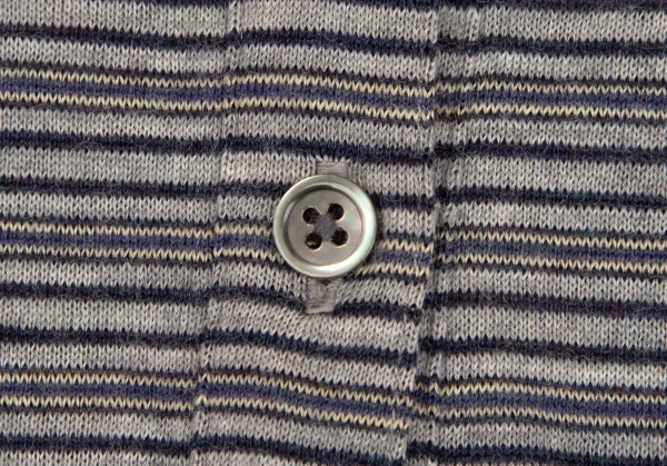 マドモアゼルノンノンMademoiselle NON NON ウールロゴワンポイントマルチボーダーシャツ グレー紺40L K-107461_005